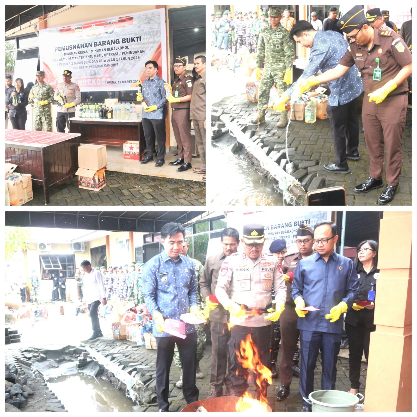 Komitmen Pemerintah dan Jajaran Kepolisian Sangihe, Musnahkan Ribuan Liter Miras dan Obat Terlarang